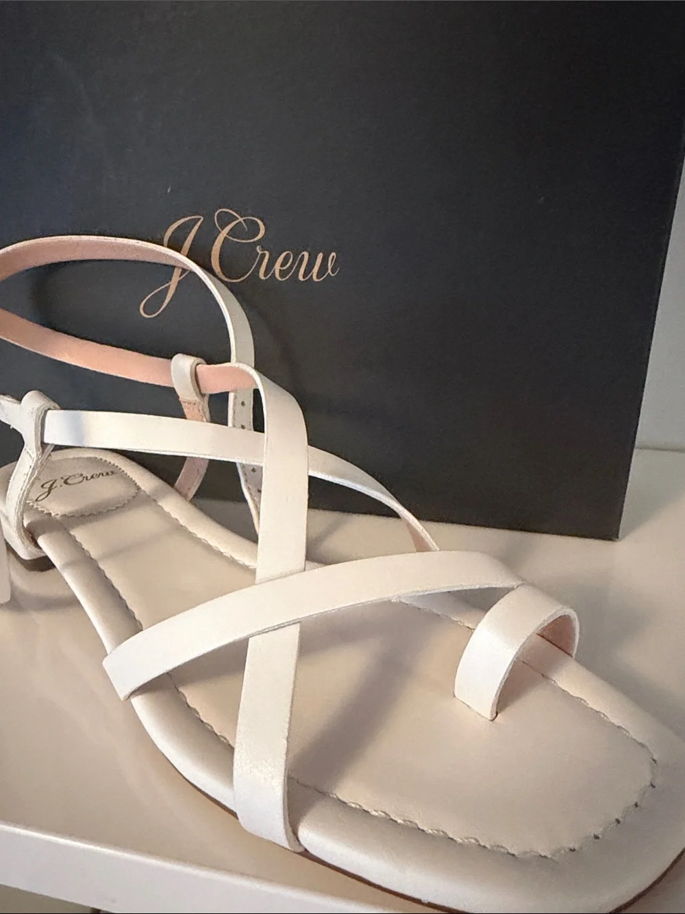 J. Crew White Strappy Leather Flat Sandals